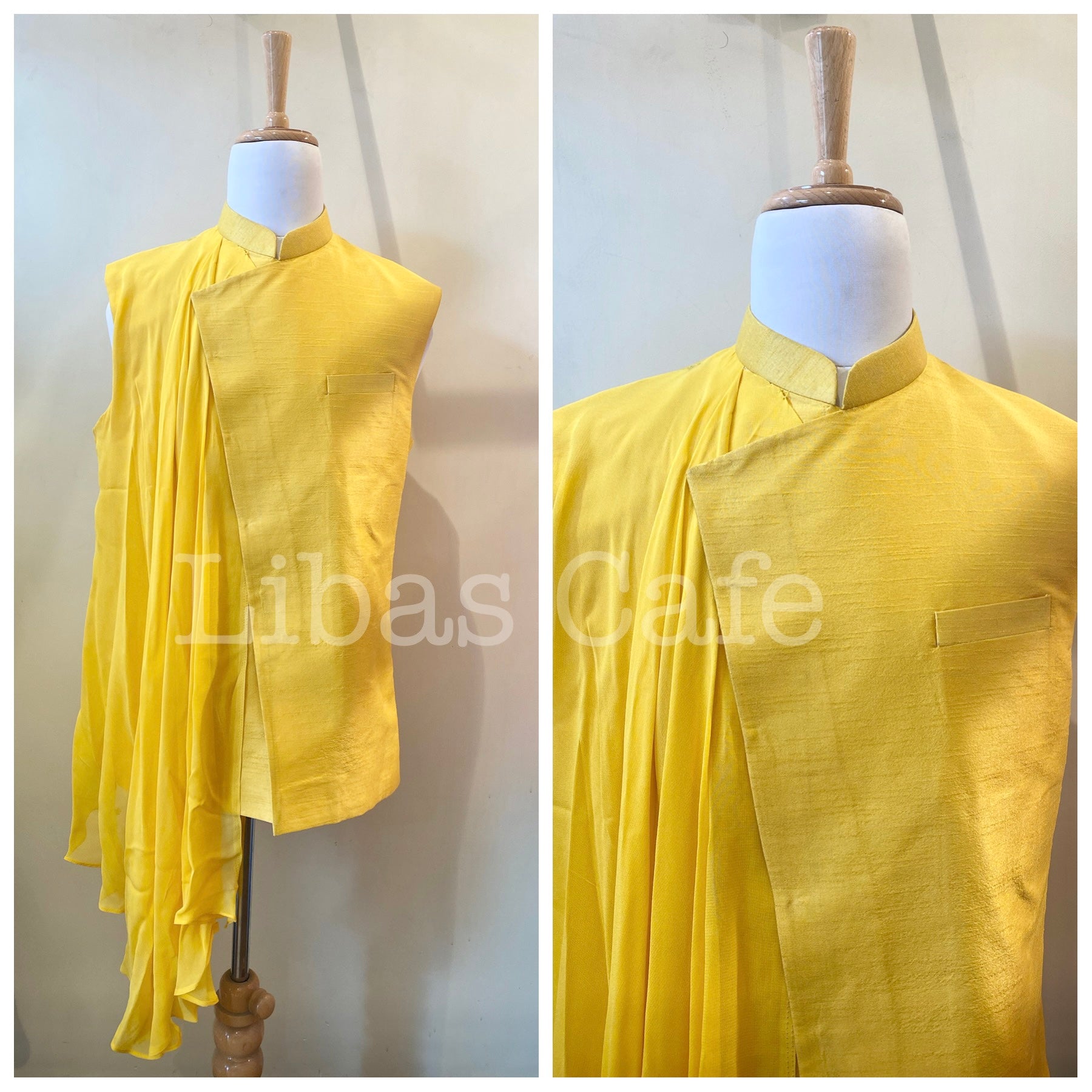 Yellow Drape Nehru Jacket